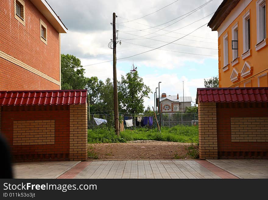 Town contrasts, Russia. for show  facade and courtyard