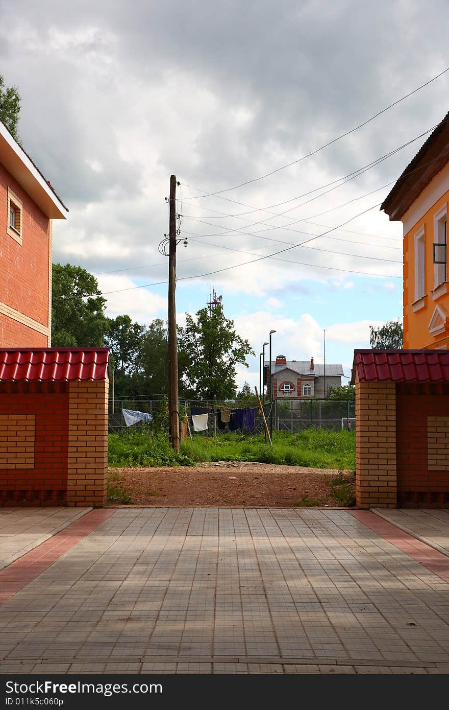 Town contrasts, Russia. for show facade and courtyard