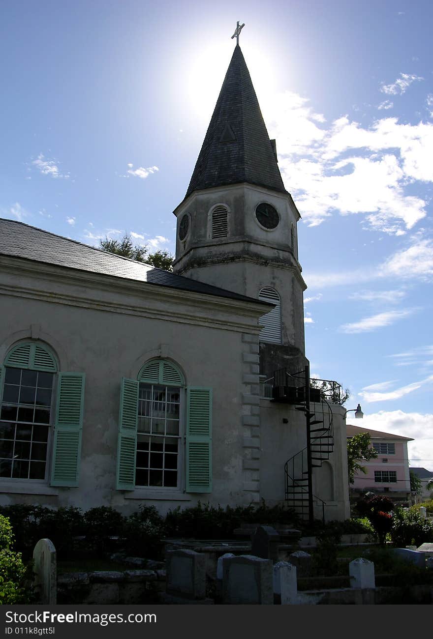 St.Mathews church with heaven like sunlight coming behind the tower (Nassau, The Bahamas). St.Mathews church with heaven like sunlight coming behind the tower (Nassau, The Bahamas).