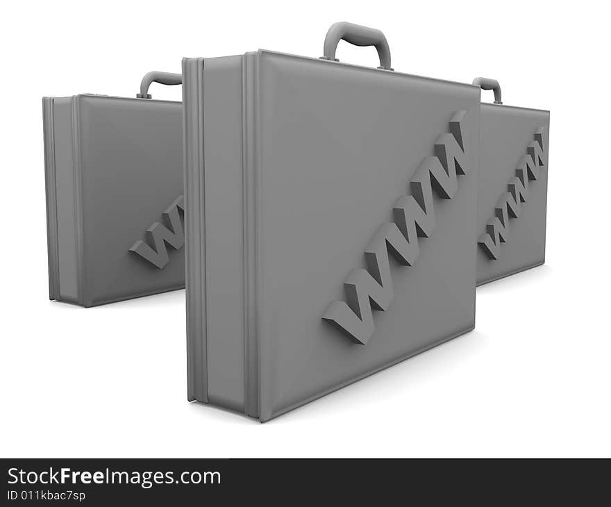 3D render image of three Attache Cases, with internet WWW on it.