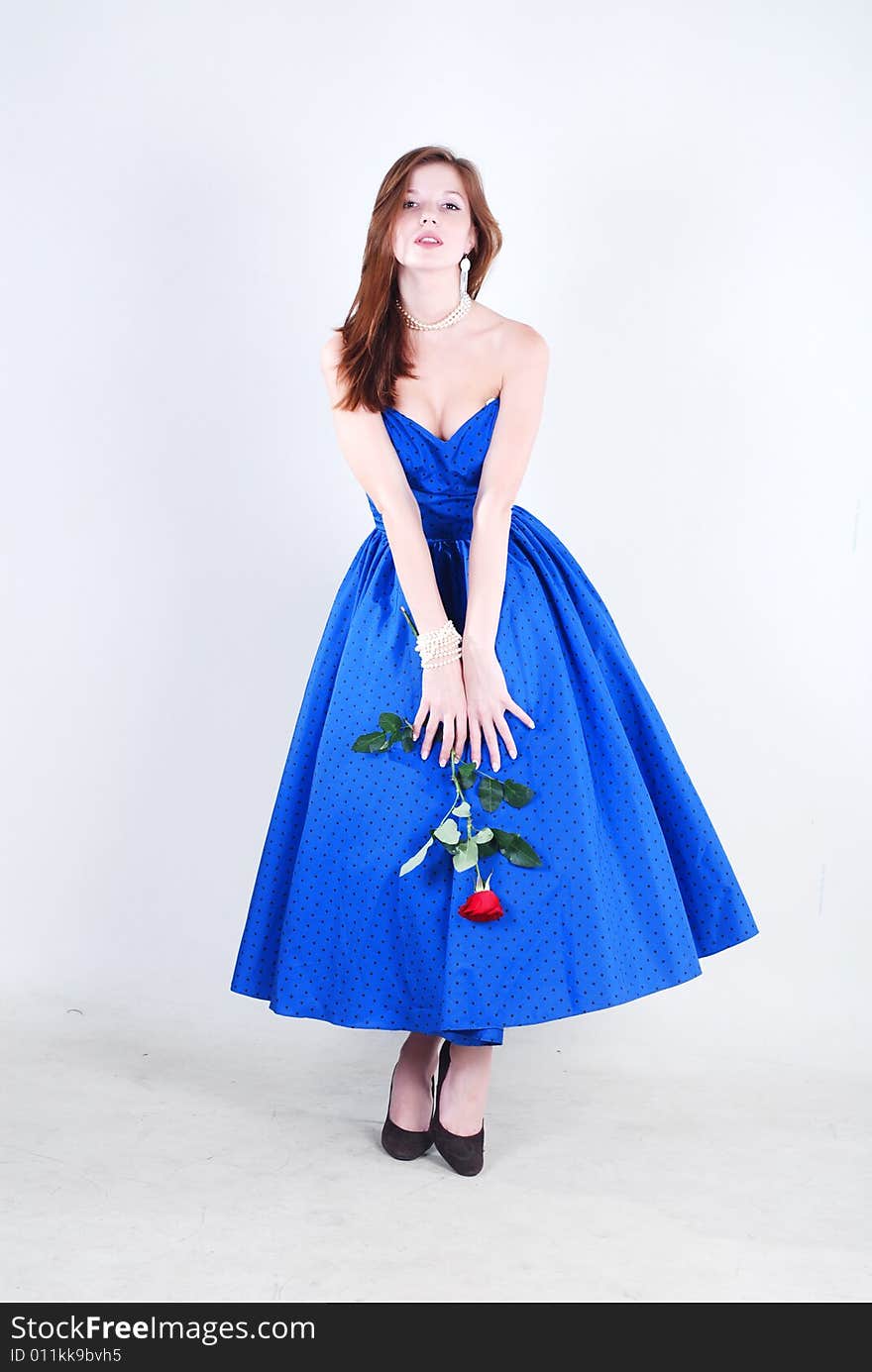 Woman in blue dress