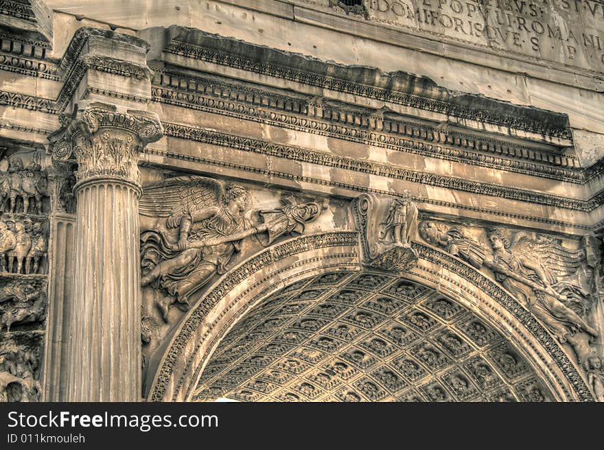 Close-up on the Arch of Titus. Pseudo HDR image created from a single RAW file.