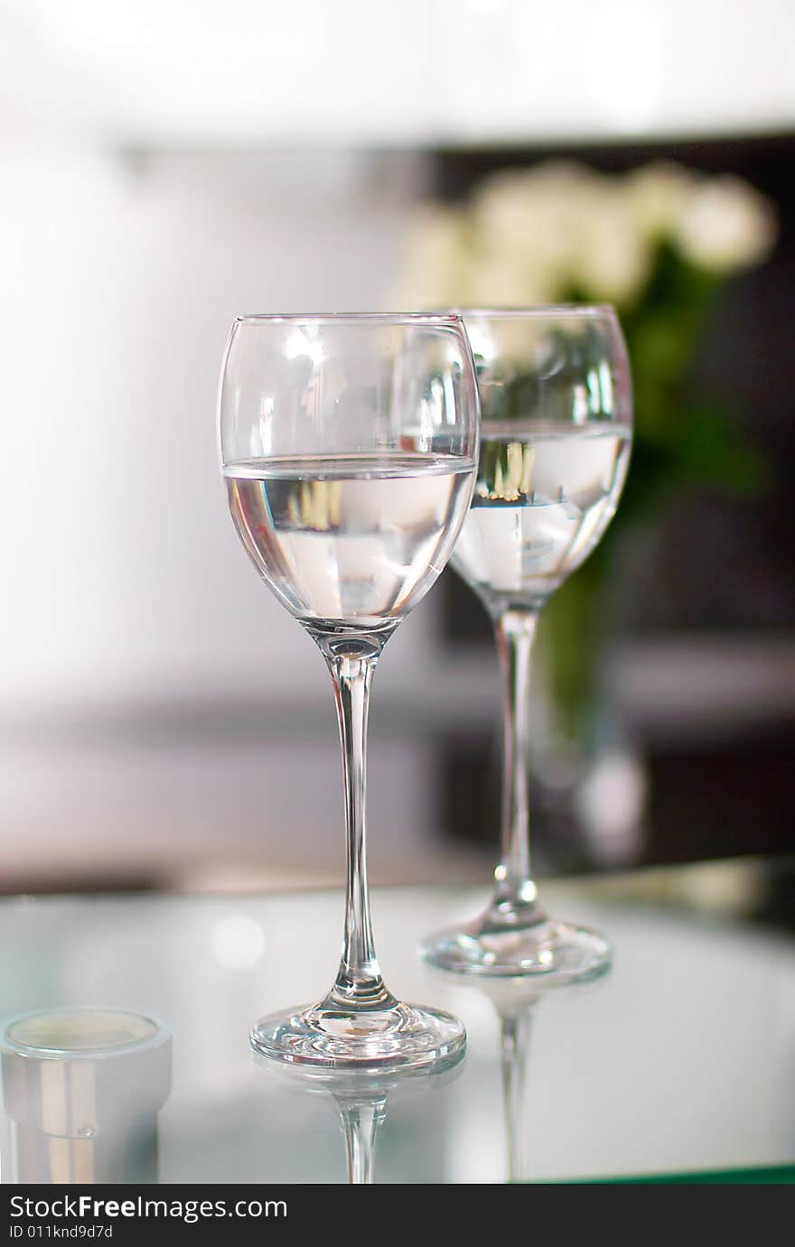 Two cups for wine in kitchen interior