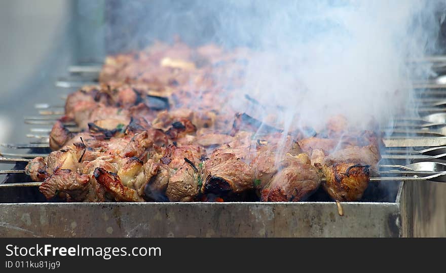 Shishkebab on metal skewers. See my another photos. Shishkebab on metal skewers. See my another photos.