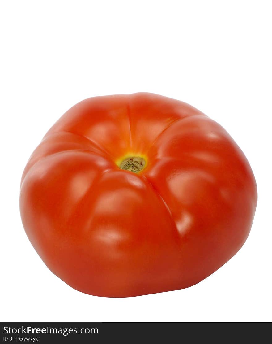 Large ripe red tomato on a white background