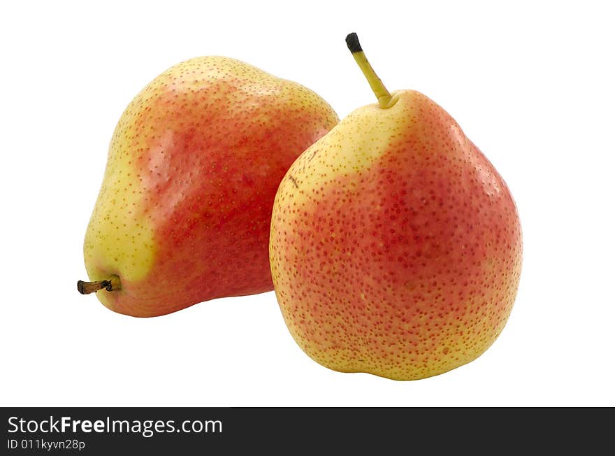 Ripe pears on a white background