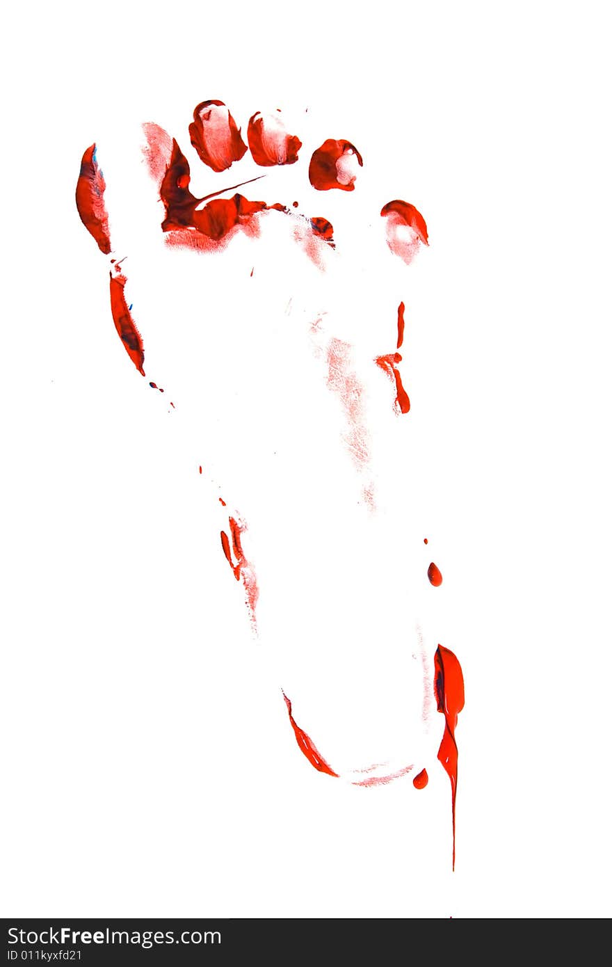 Child's foot print in red paint on white. Child's foot print in red paint on white