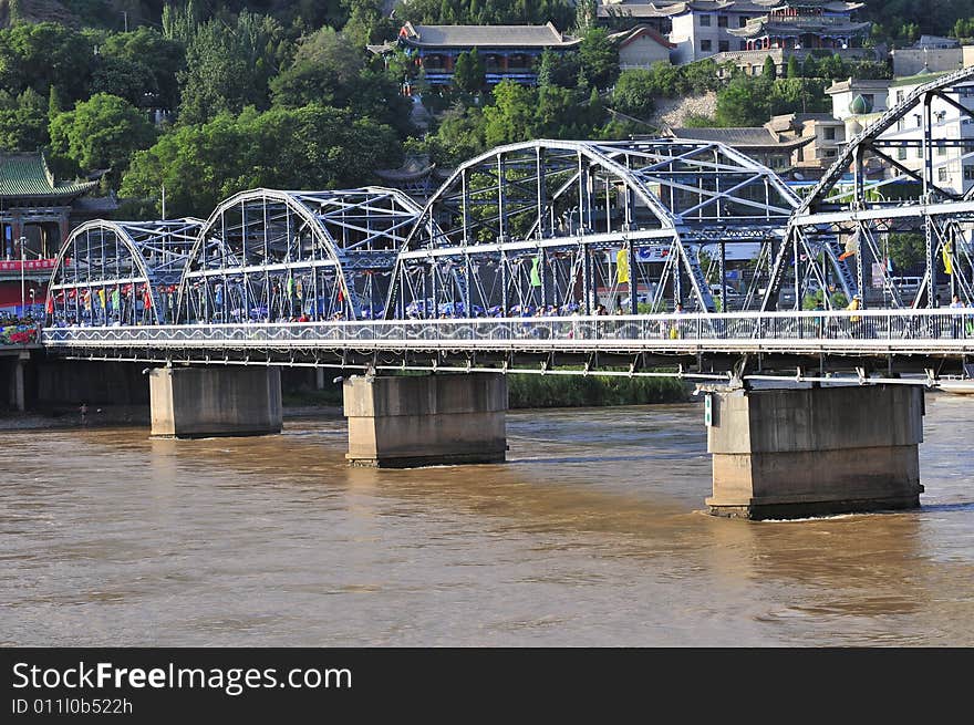 Steel bridge on yellow river