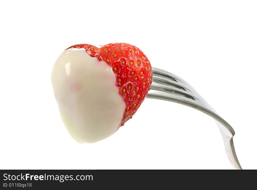 Strawberry and cream on a white background