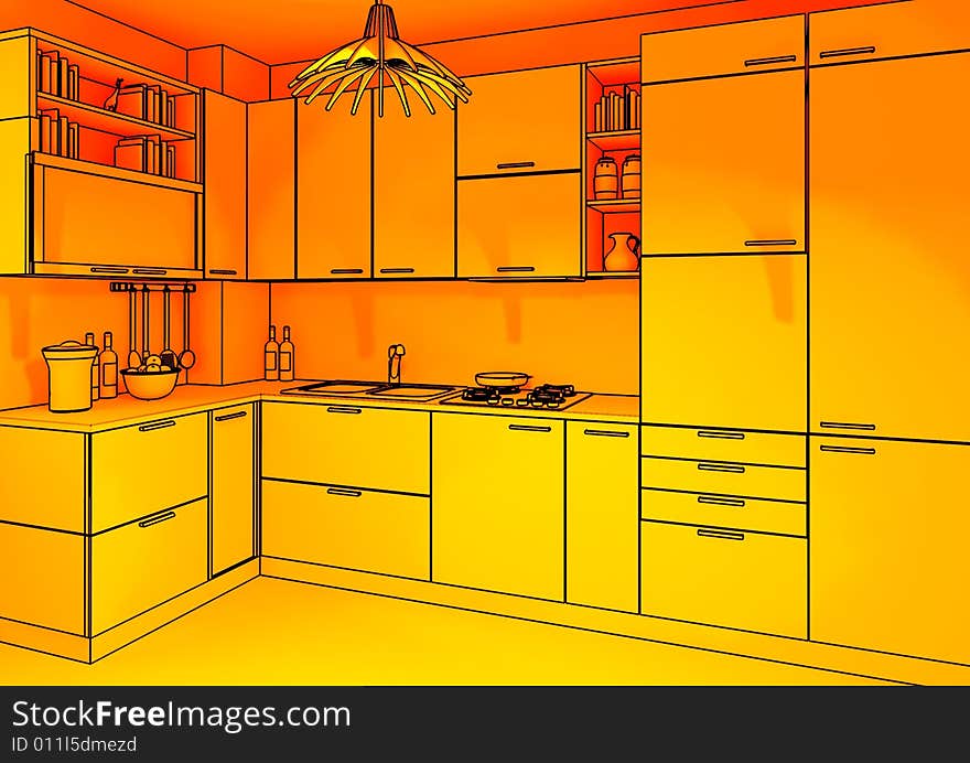 Image 3d of modern indoor kitchen ambient background