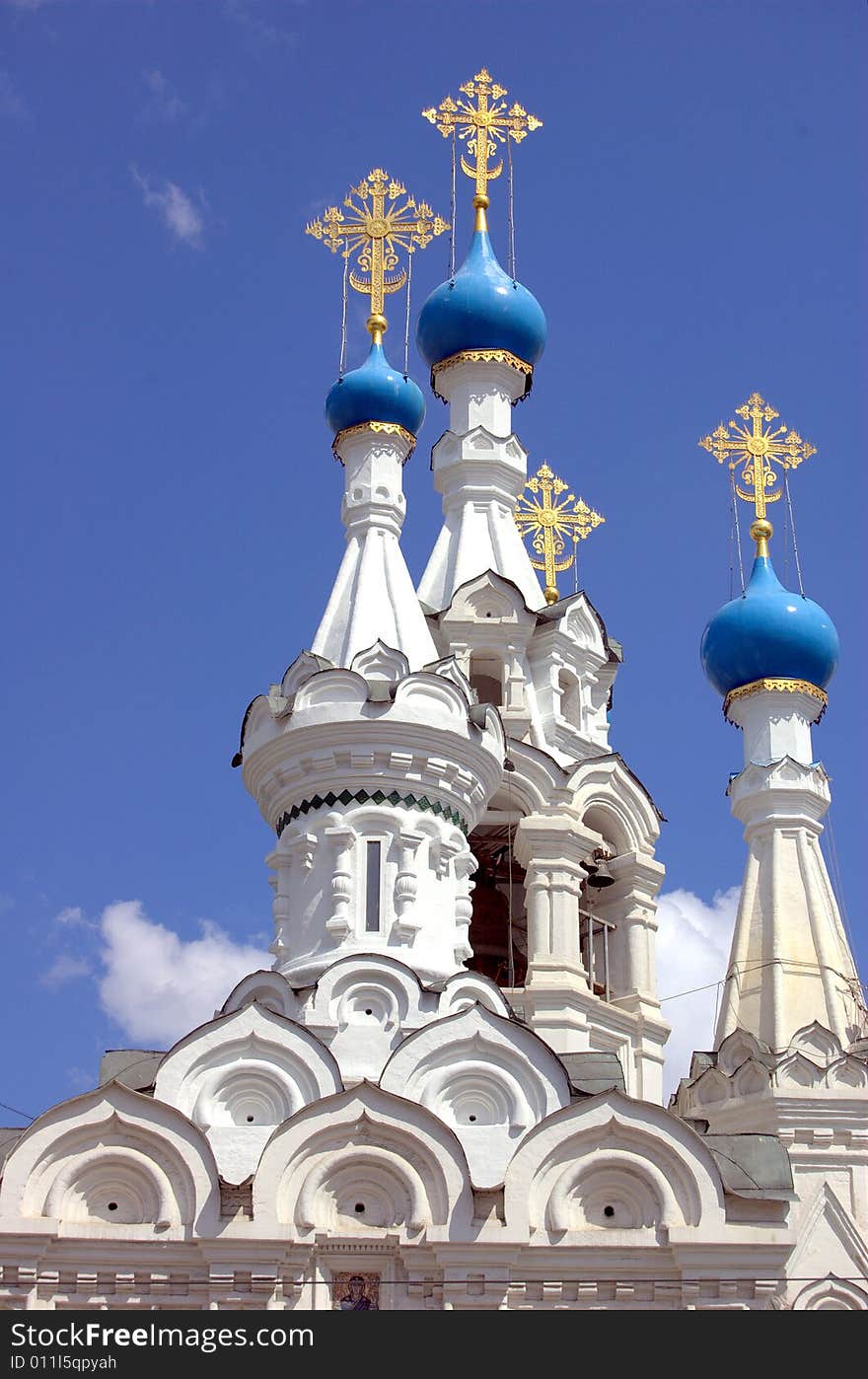 Golden crosses upon domes of orthodox church