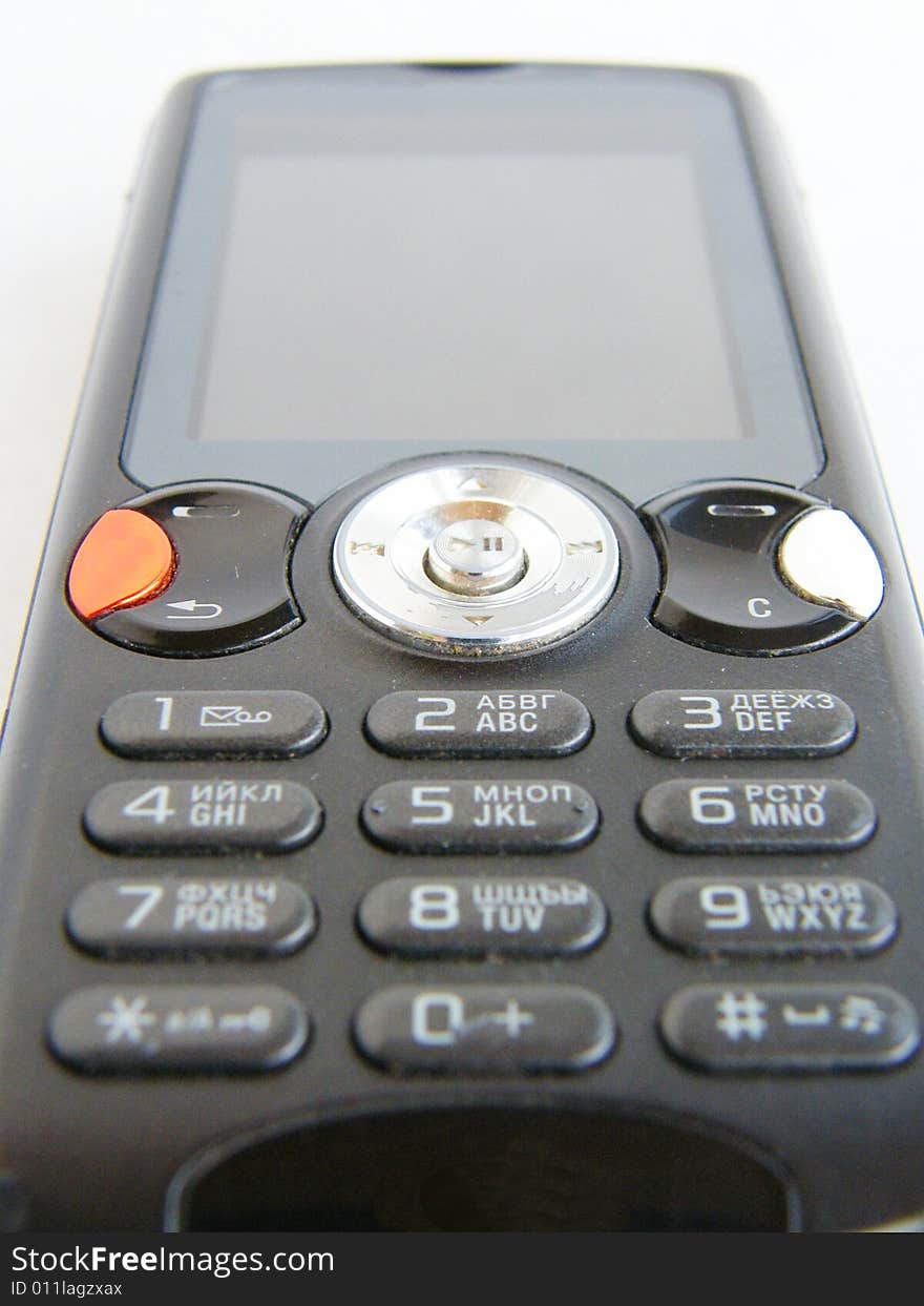 Black mobile phone on a white background