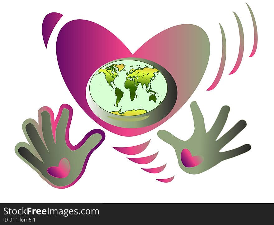 Hand show love and global connection on the world