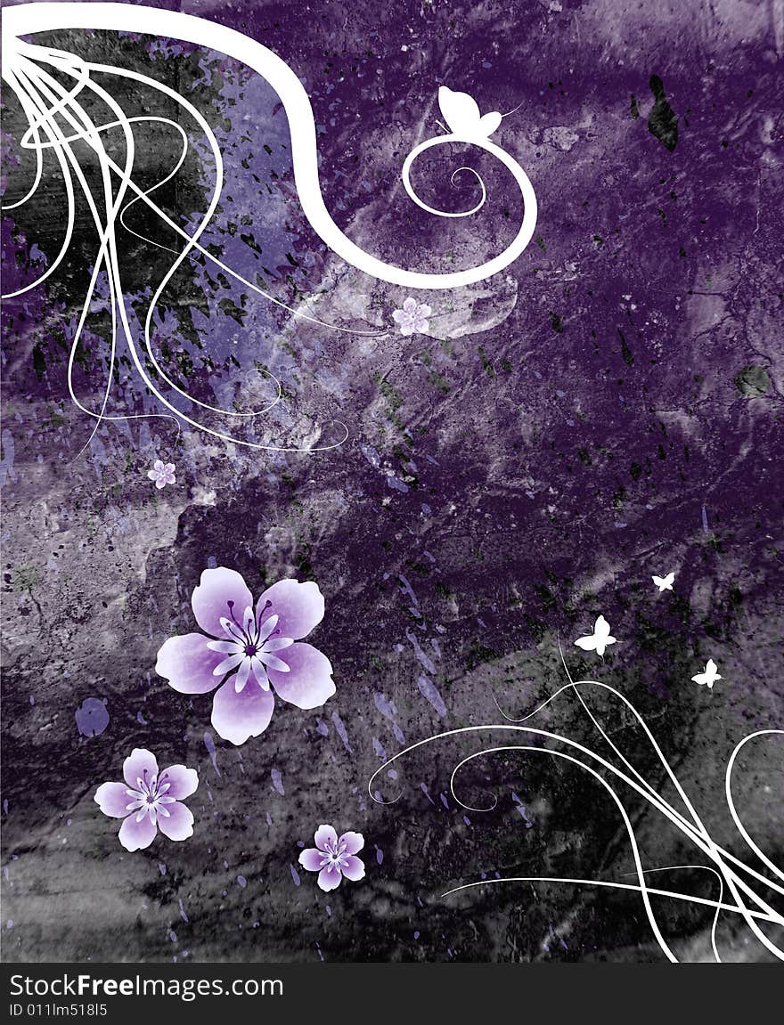 Floral grunge background, with stains, curls and flowers. Floral grunge background, with stains, curls and flowers.