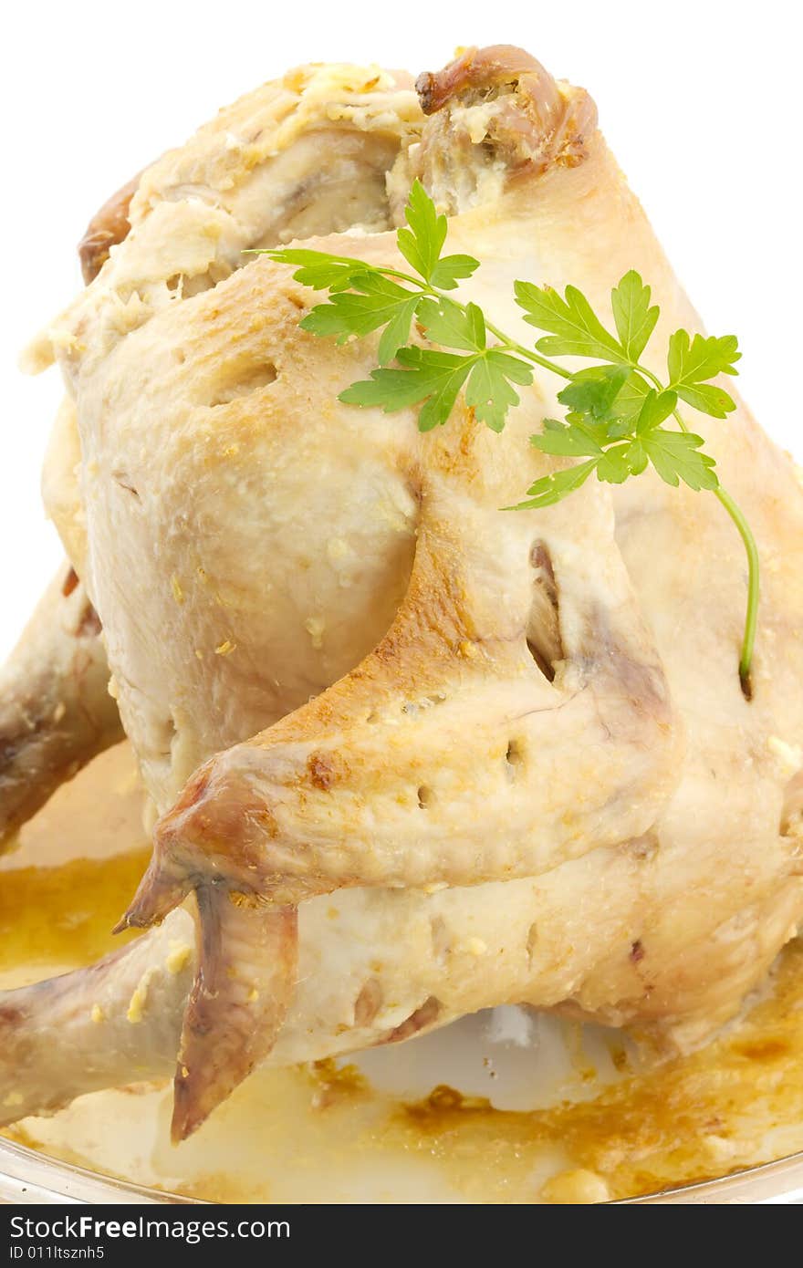 Roast chicken over white background. Roast chicken over white background