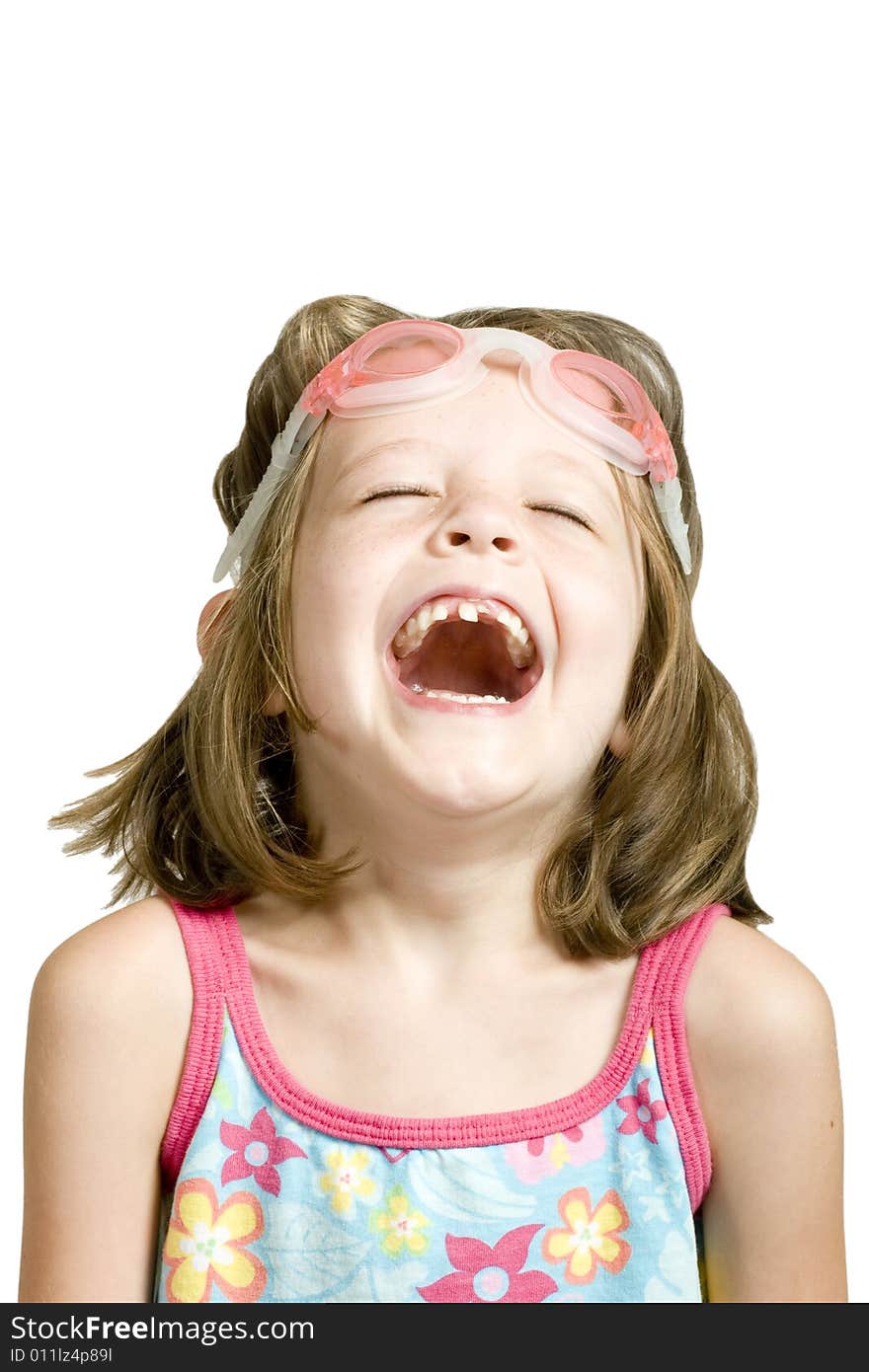 Little girl with goggles laughing