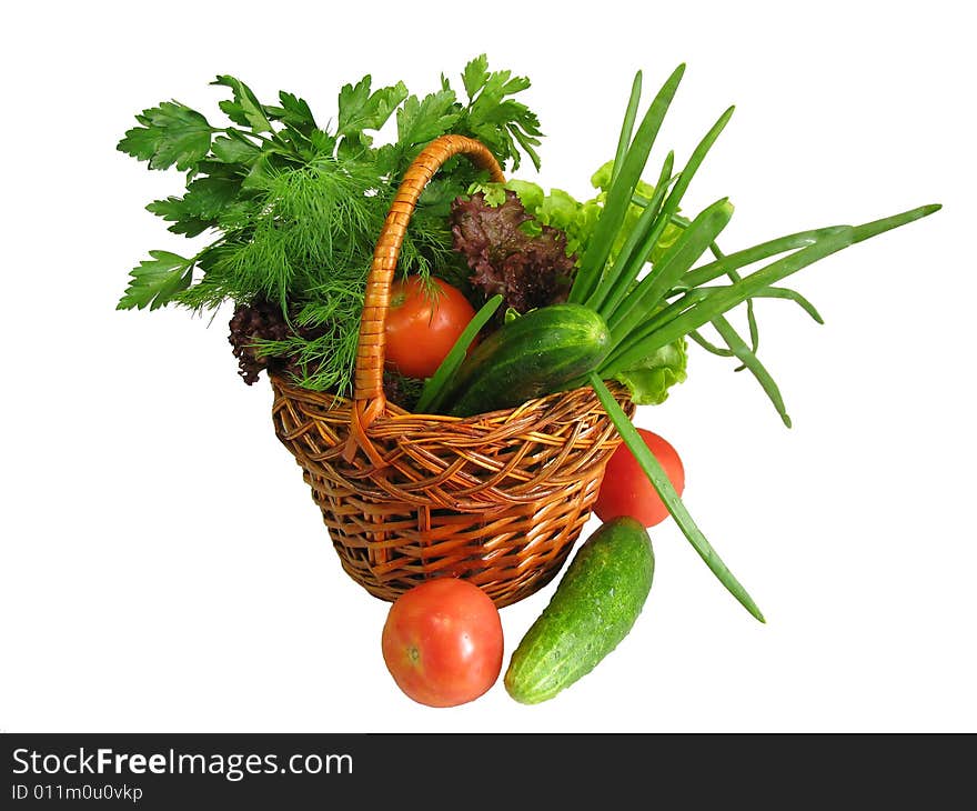 Vegetables placed in a wicker basket. Vegetables placed in a wicker basket