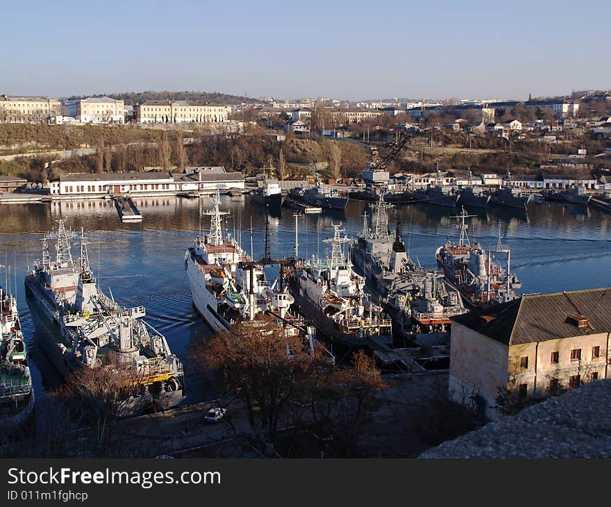 In a quiet bay of Sevastopol rest ships. In a quiet bay of Sevastopol rest ships