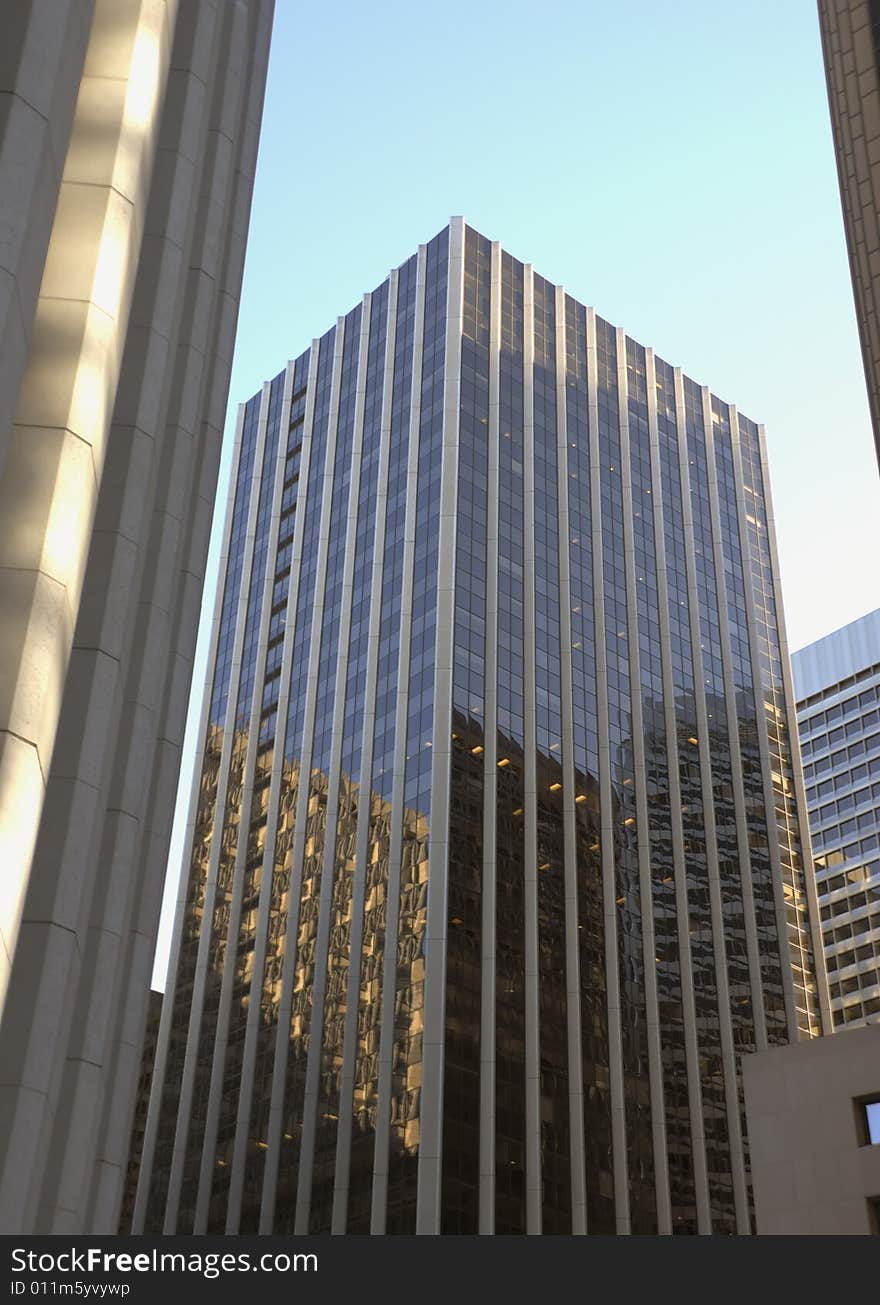 Office building in San Francisco downtown on a blue sky background