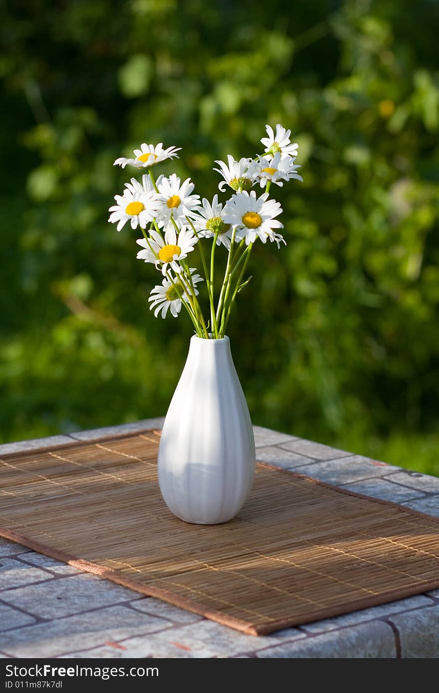 White flowers in white vase on the table