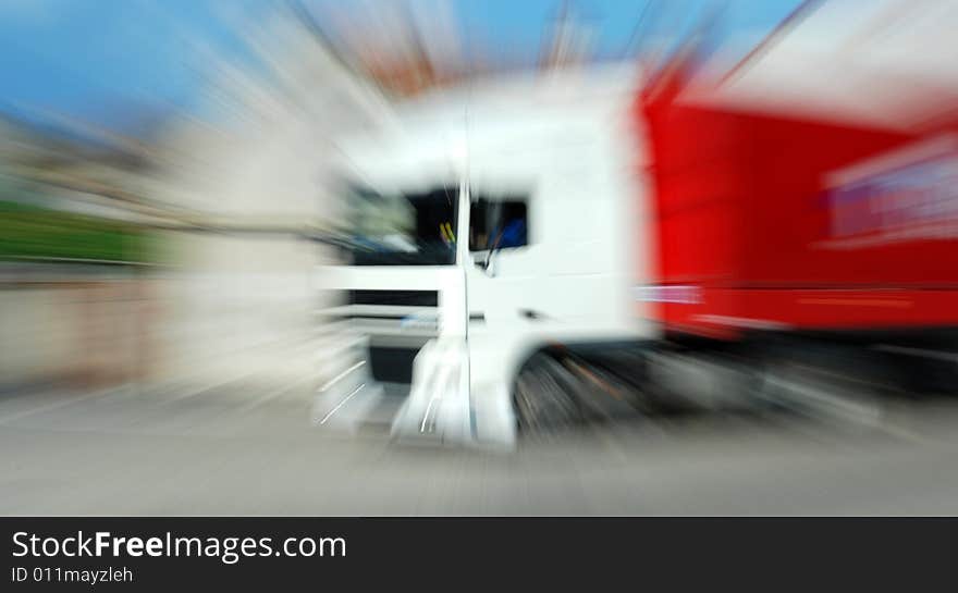 Zooming a red truck with white cab