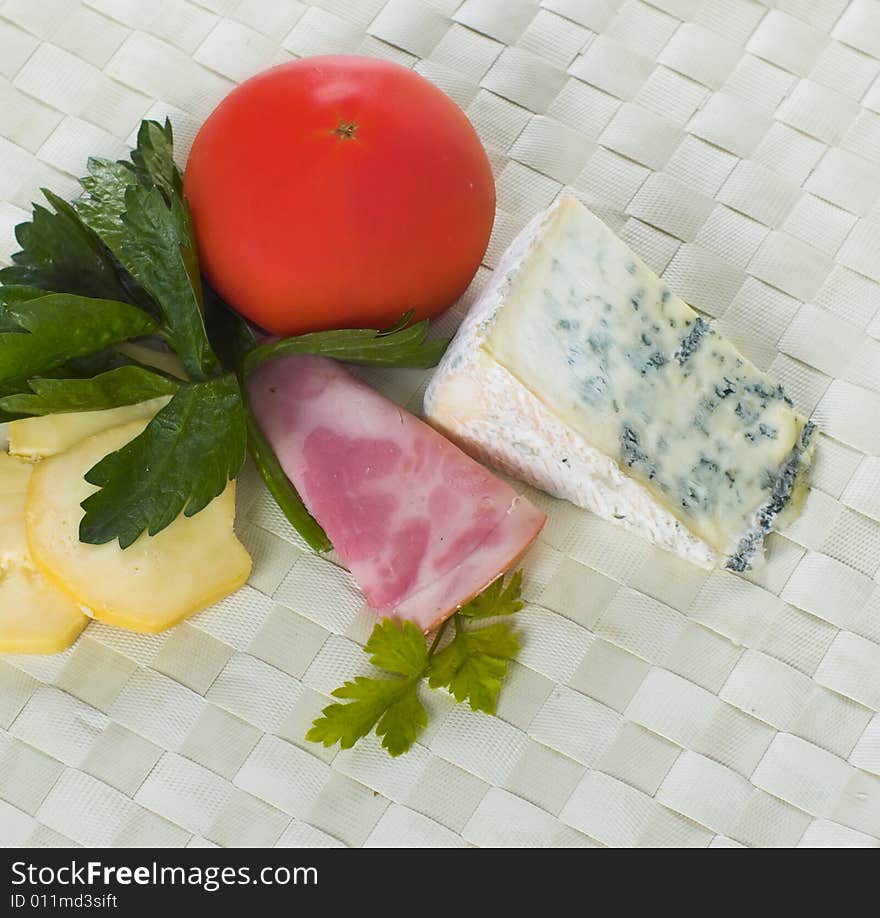 Breakfast,bread,celery,tomato and salami