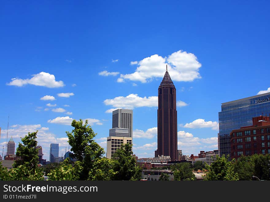 The skyline of Atlanta is capped by a few distinct buildings. The skyline of Atlanta is capped by a few distinct buildings.