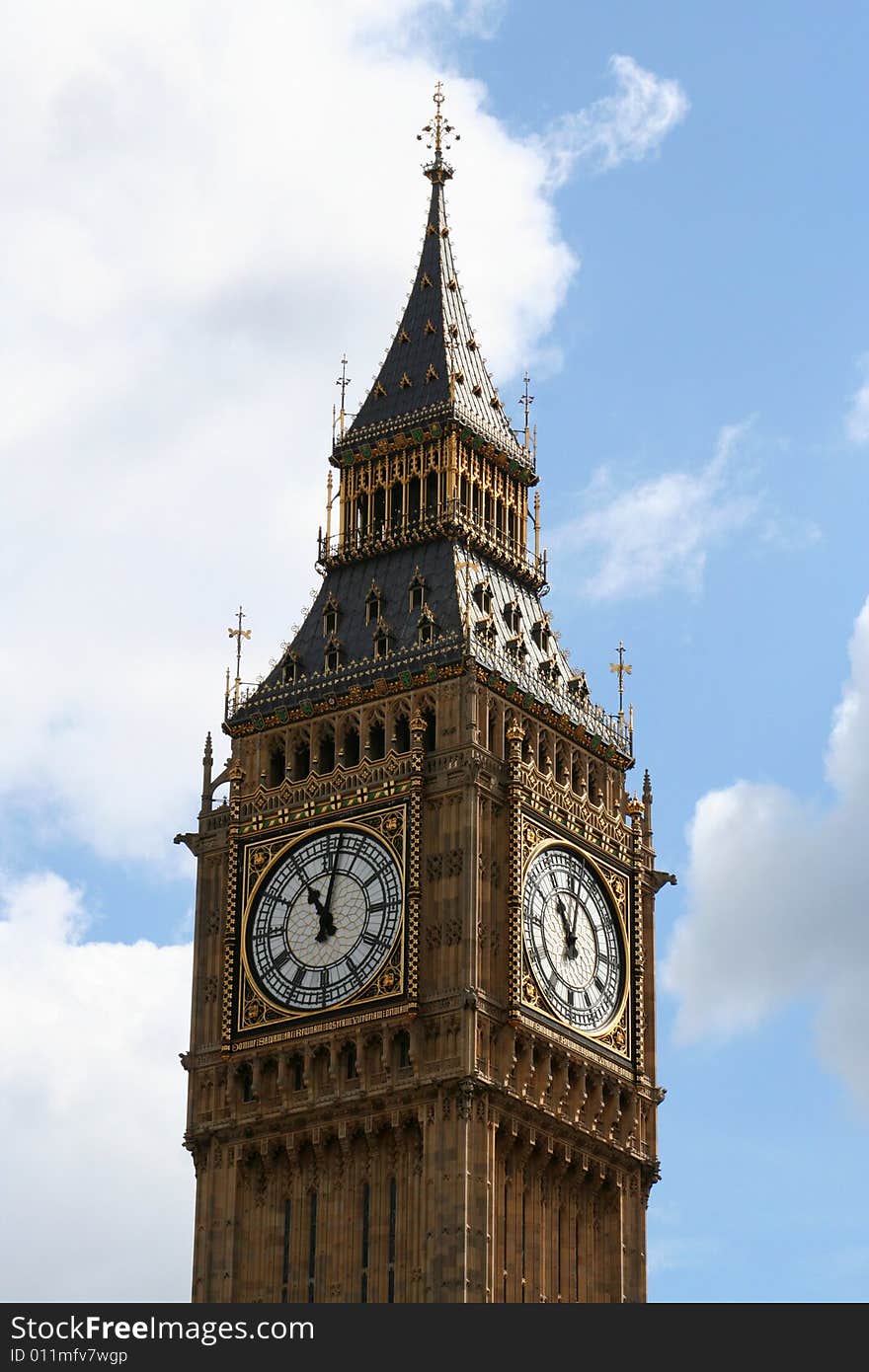 Big Ben clock and bell tower taken from street. Big Ben clock and bell tower taken from street