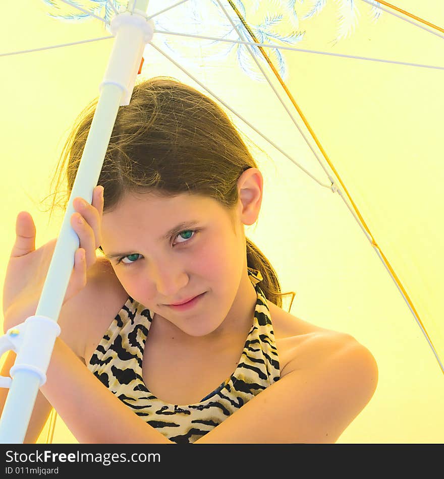 Beauty girl on umbrella background for your design