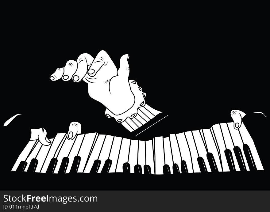 Playing the piano on black background