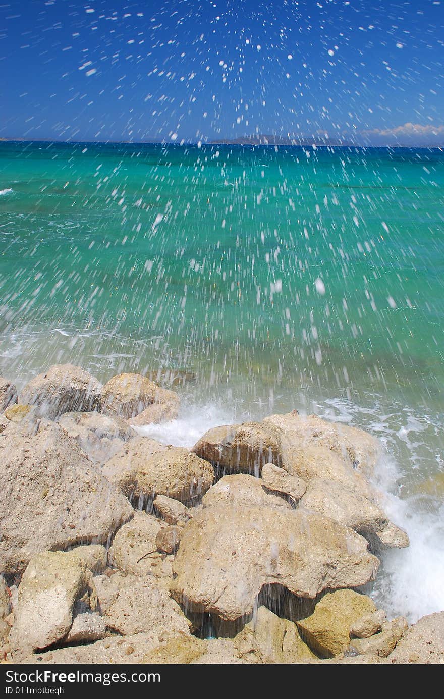 View of sea from shore at well known surfing location Cesme / Turkey. View of sea from shore at well known surfing location Cesme / Turkey