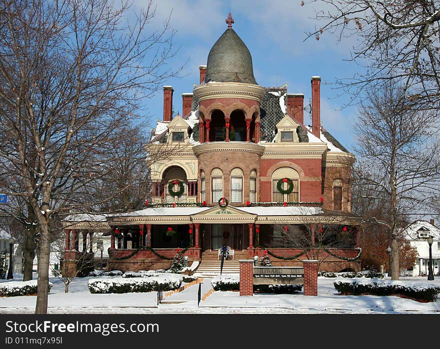 An old residence converted into a county museum decorated for holidays. An old residence converted into a county museum decorated for holidays