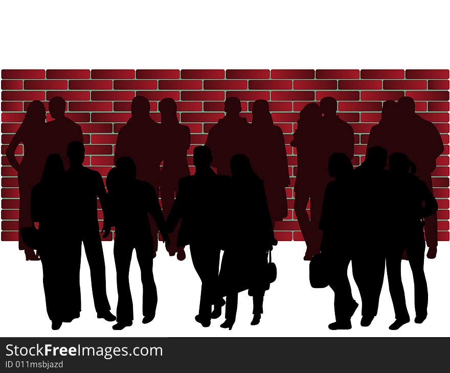 Illustration of people and wall