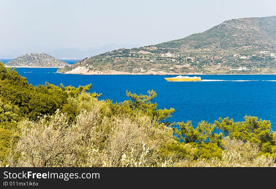 Ship at Mediterranean Island