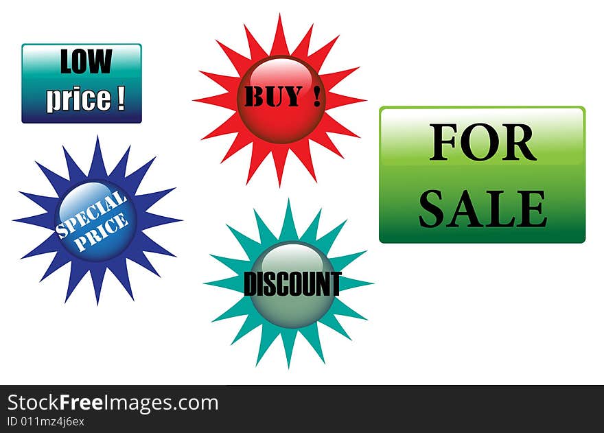 Abstract colored background with various sale stickers. Abstract colored background with various sale stickers