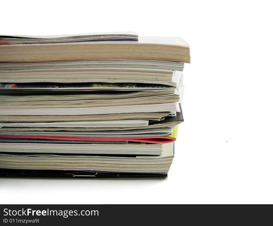 Pile magazines, isolated, white background