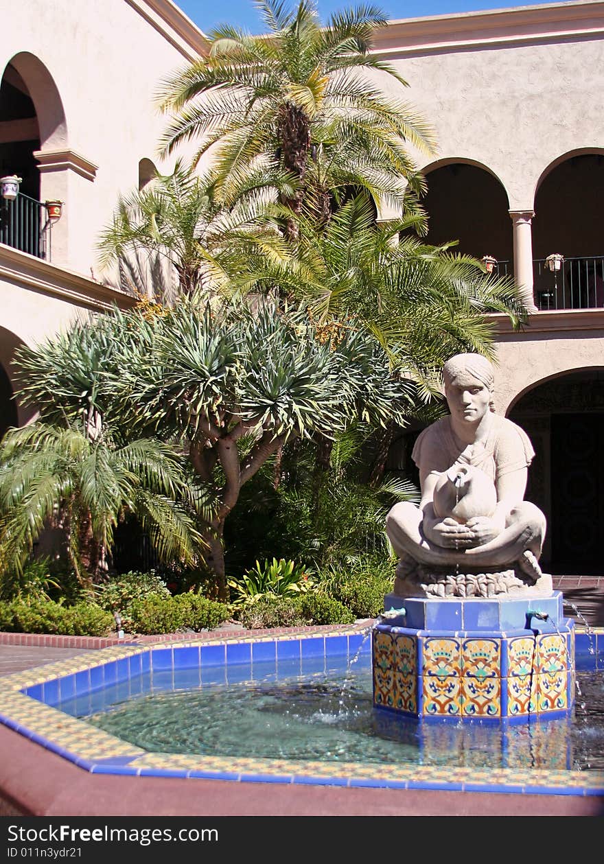 View of fountain in Balboa Park in San Diego. View of fountain in Balboa Park in San Diego