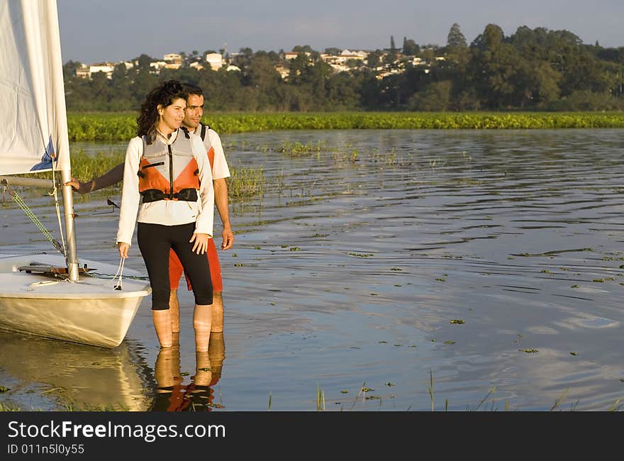 Couple Looking Across Lake - Horizontal