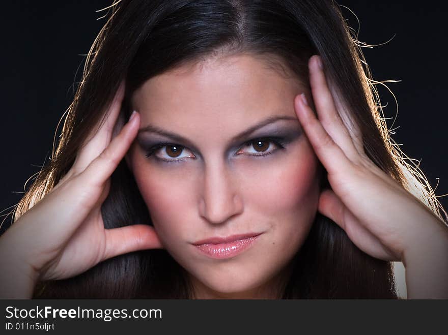 Closeup of a beautiful woman with a black background