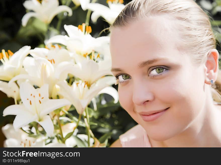 Woman With Green Eyes Outdoors