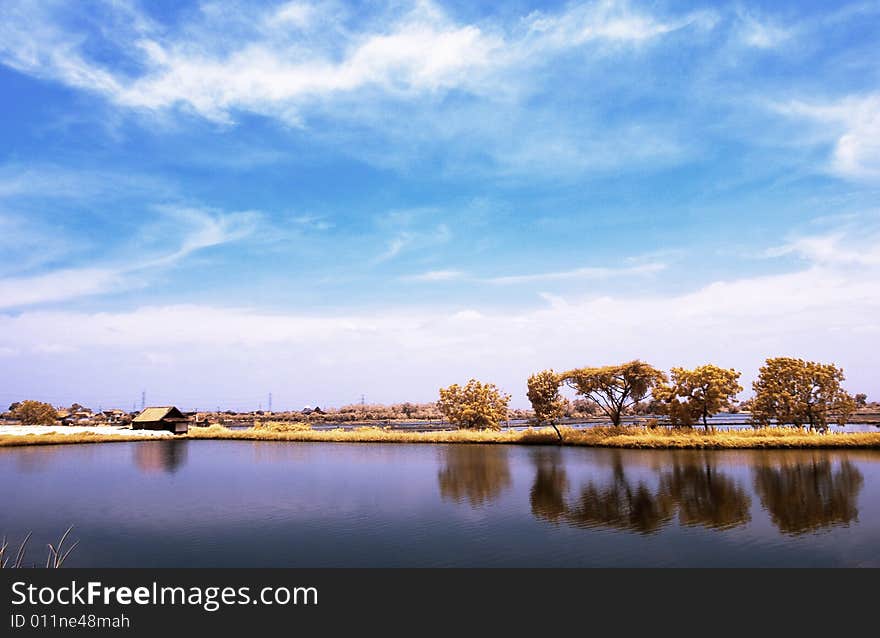 Beautiful Lake in Asia taken by Infra Red Camera