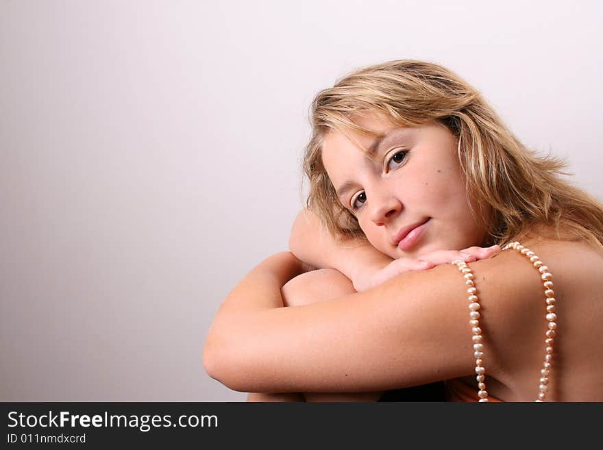 Teenage female model on a white background. Teenage female model on a white background