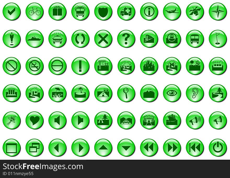 Green button icons isolated on a white background. Green button icons isolated on a white background