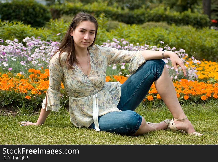 Attractive girl in a city park