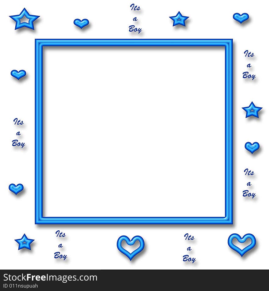 Blue neon stars and hearts with neon frame center. Blue neon stars and hearts with neon frame center