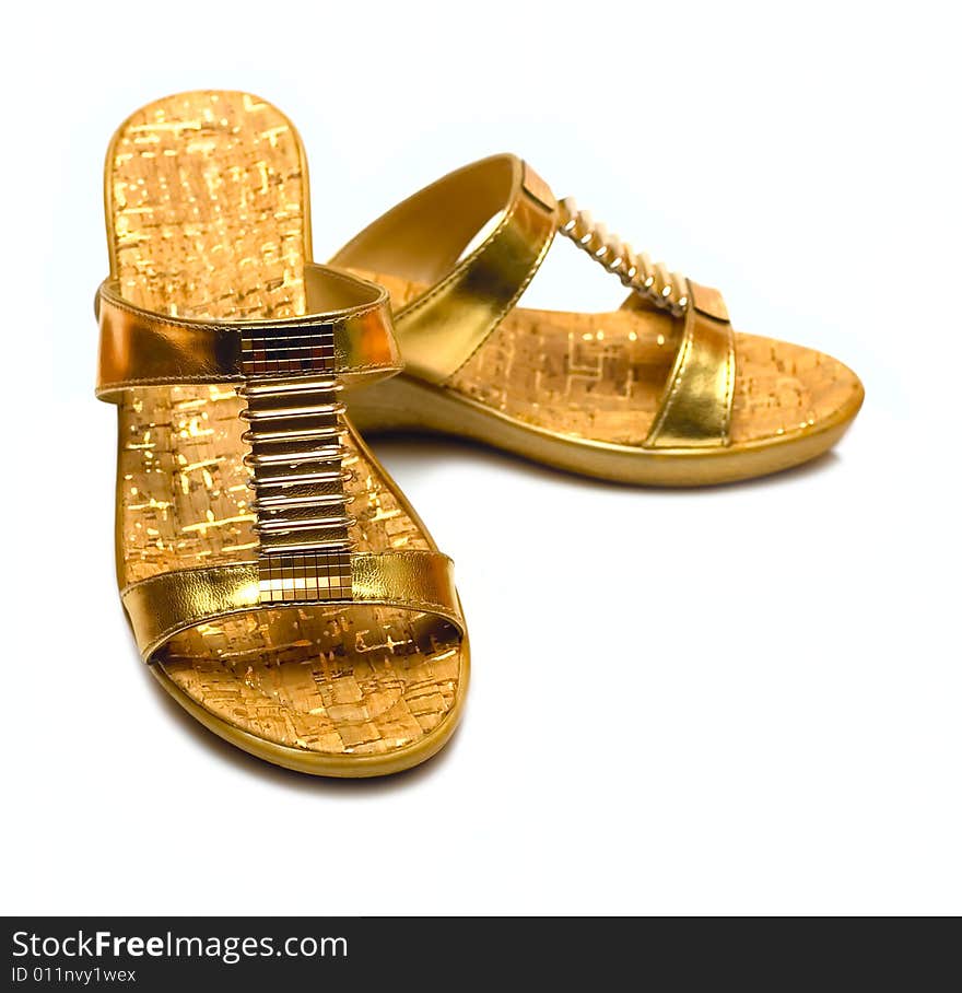 Gold Shoes isolated on white for your design