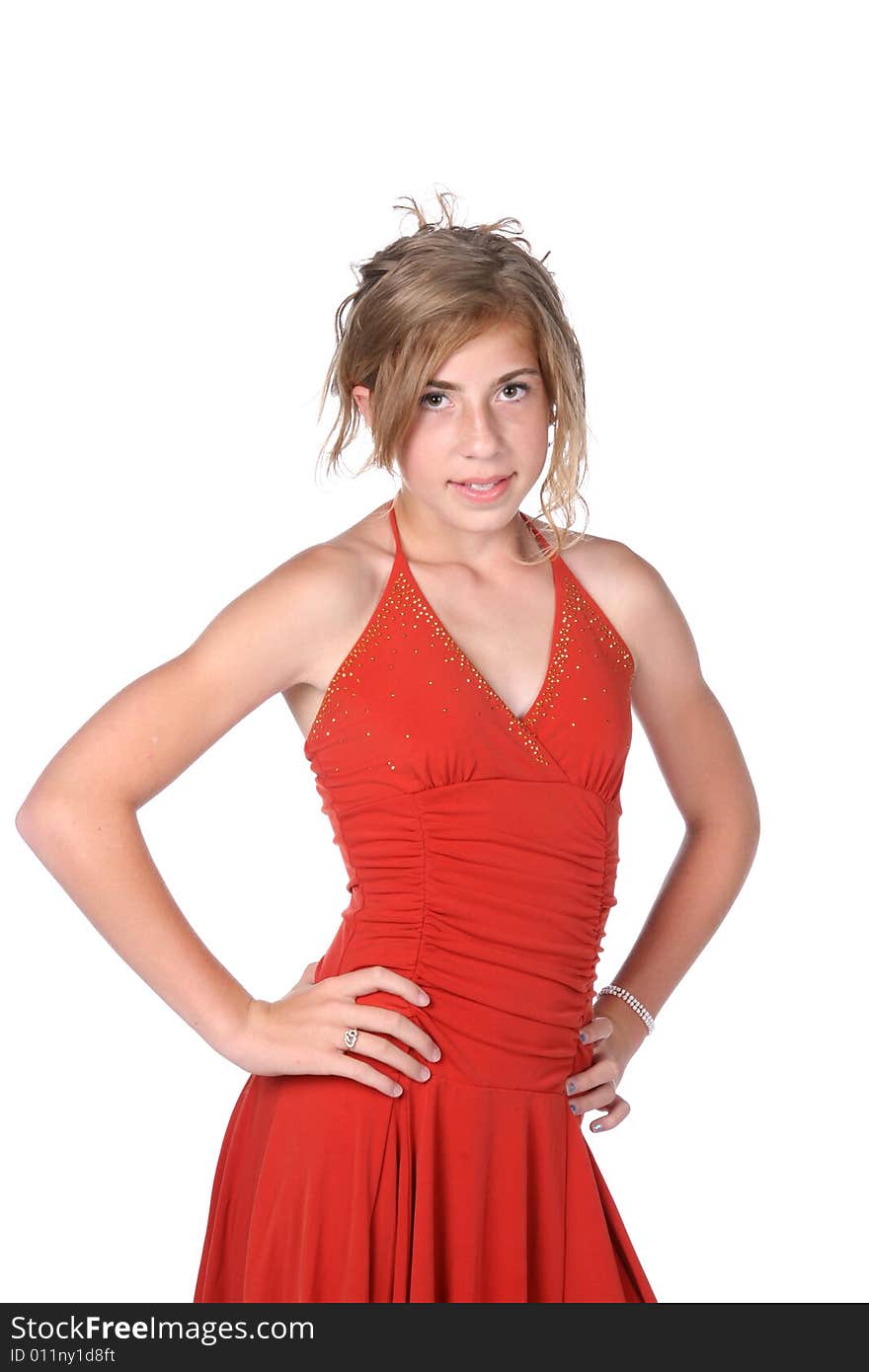 Confident pre teen girl with arms on hips