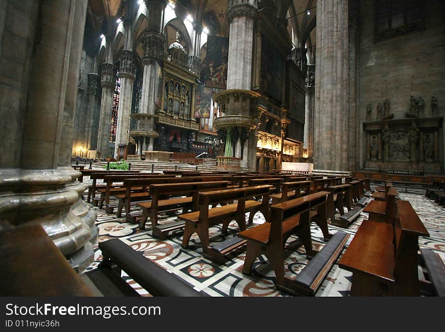 Old Milan cathedral inside, Italy