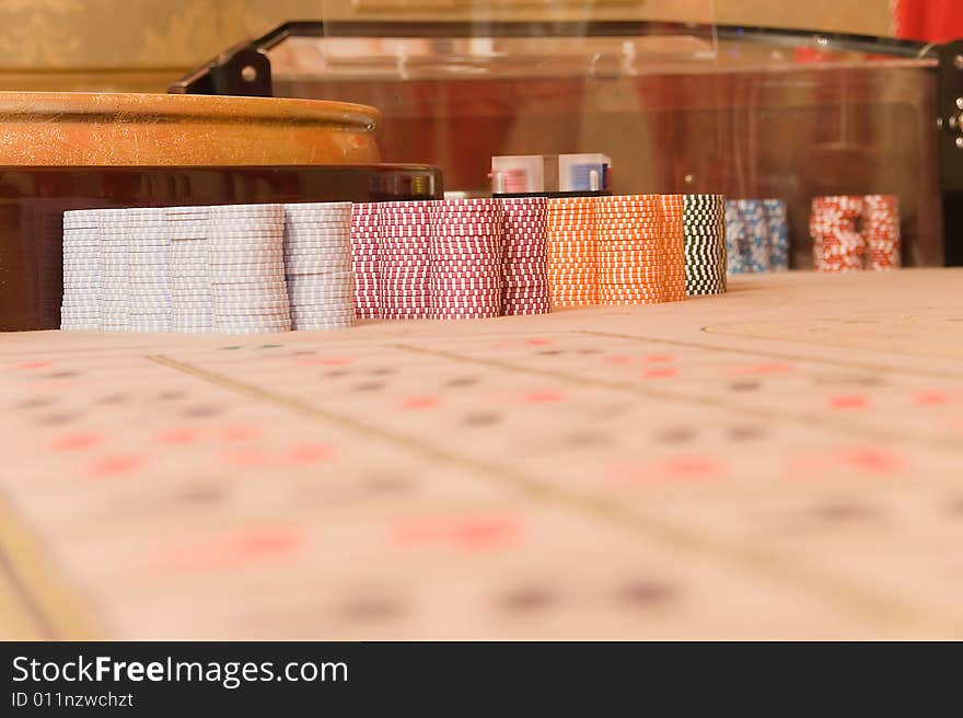 Set of chips on roulette table. Set of chips on roulette table