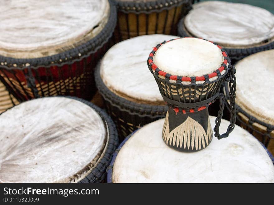 African drums at market stall - landscape exterior